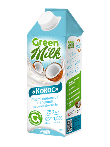 Рисово-кокосовый безлактозный напиток GreenMilk, 750 мл