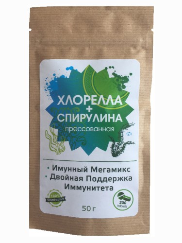 GreenBuffet Cпирулина и Хлорелла (микс) прессованная в таблетках, 50 гр.