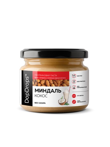 DopDrops Протеиновая паста миндаль, кокос и стевия, 250 гр стекло NEW