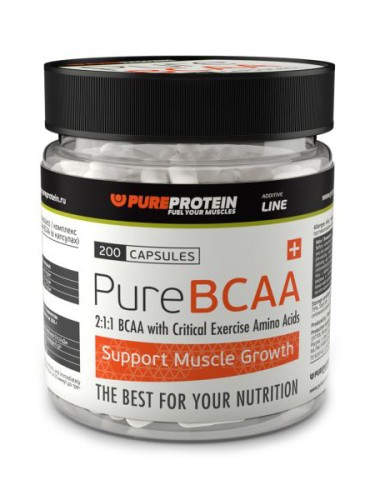 Pure BCAA, 200 капсул