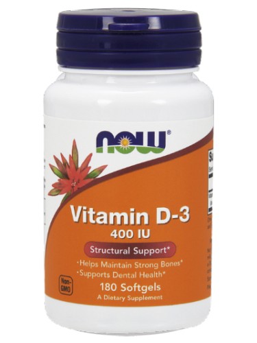 NOW Vitamin D-3 400 IU, 180 softgels