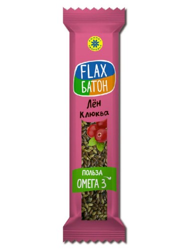 Батончик льняной с фруктами Flax, 30 гр Вкус: Клюква (срок годности до 17.02.18)